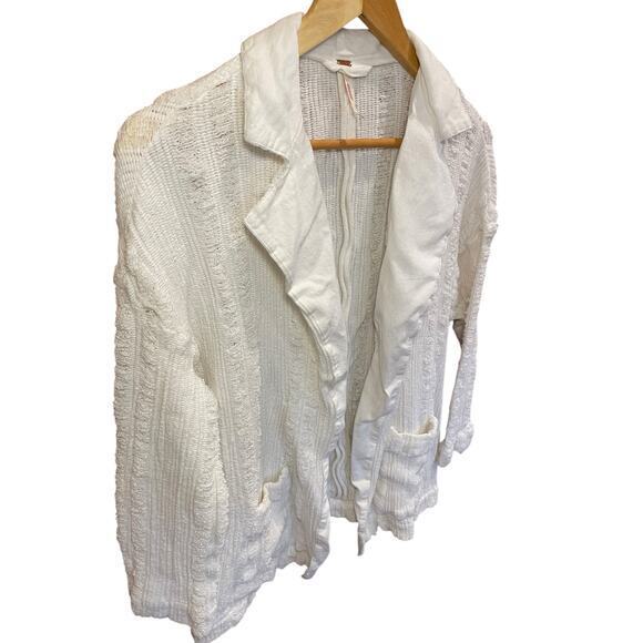 Free People Distressed White Cardigan‎ Blazer Sweater Top Women Casual Boho XS - Picture 2 of 9
